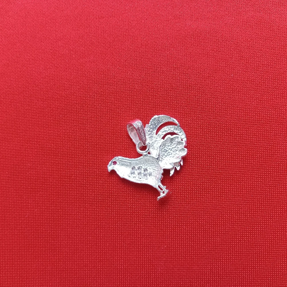 925 Sterling Silver‎ Rooster Charm Pendant Cubic zircon and chain necklace
